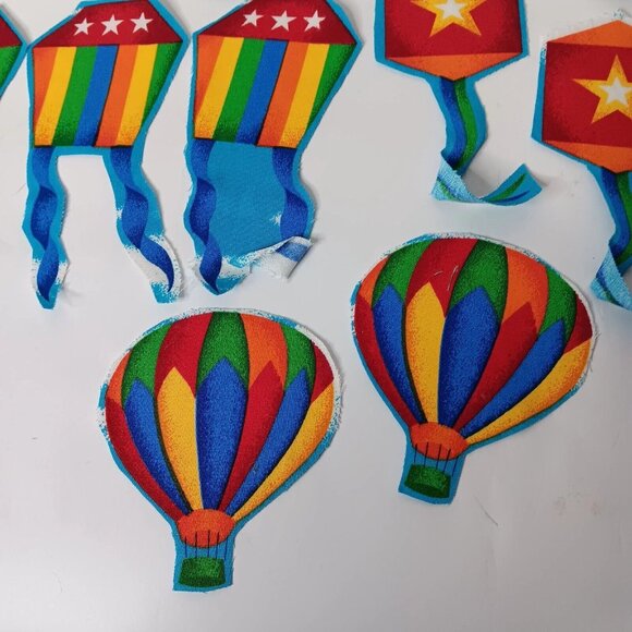 Hot Air Balloons And Kites Fabric Cutout 49 Pieces For Applique Crafting Rainbow - Picture 7 of 15